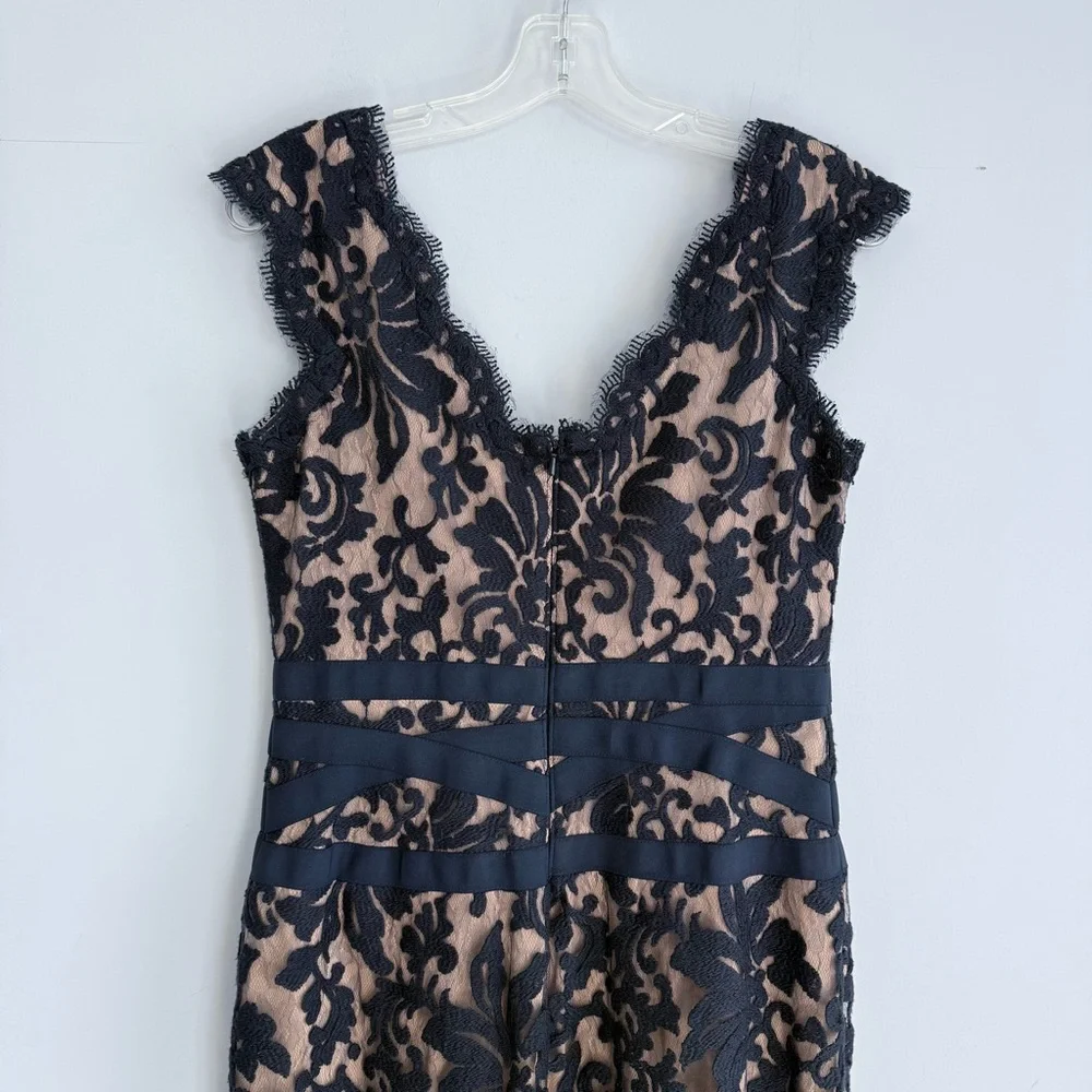 Tadashi Shoji Lace & Tulle Sheath Dress 6 Navy Nude Cocktail Party Wedding Guest - Picture 8 of 16